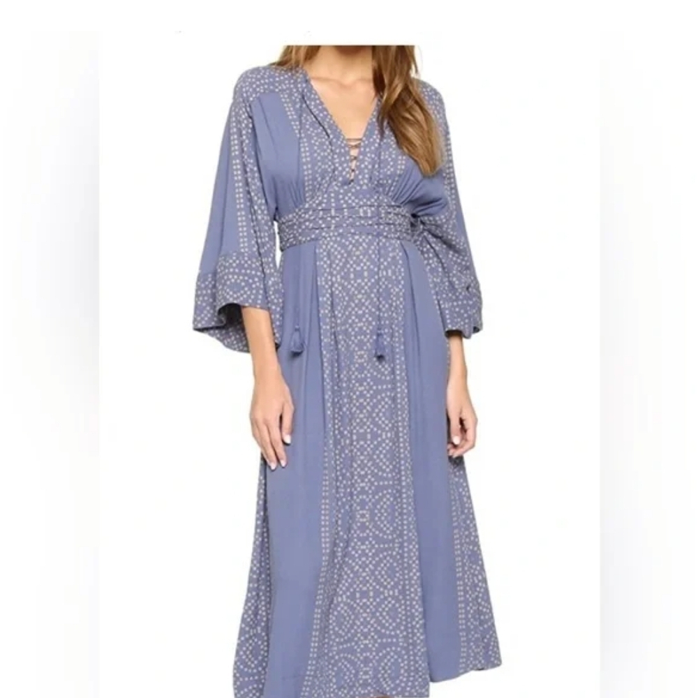 Free People Blue Bohemian Midi Dress Sz4 - Picture 4 of 8